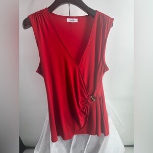 Calvin Klein red wrap v neck blouse